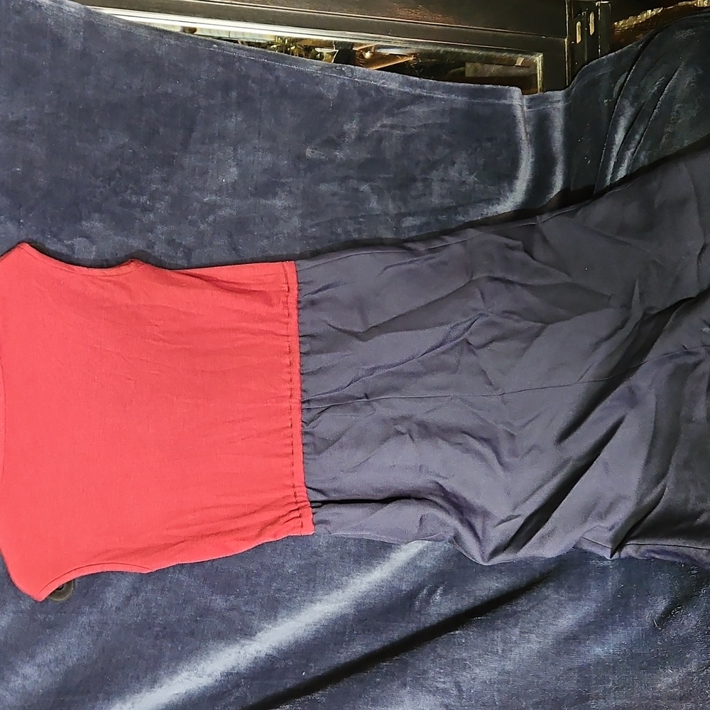 VintageRed and Navy Sleeveless Dress As Is Hem Undone